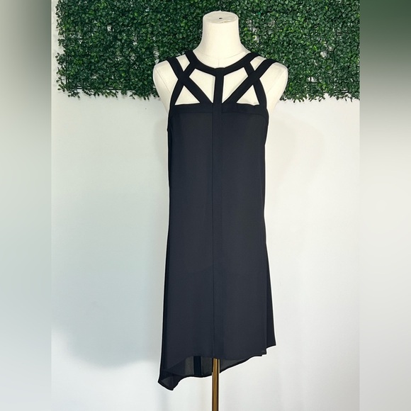 BCBGMaxAzria Dresses & Skirts - BCBG MAXAZRIA Black Minimalist Strappy Sheer Hi-Lo Dress Small